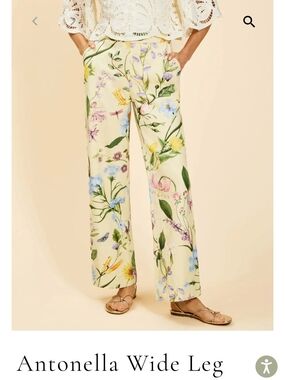 Antonella Wide Leg Floral Pants - Cream